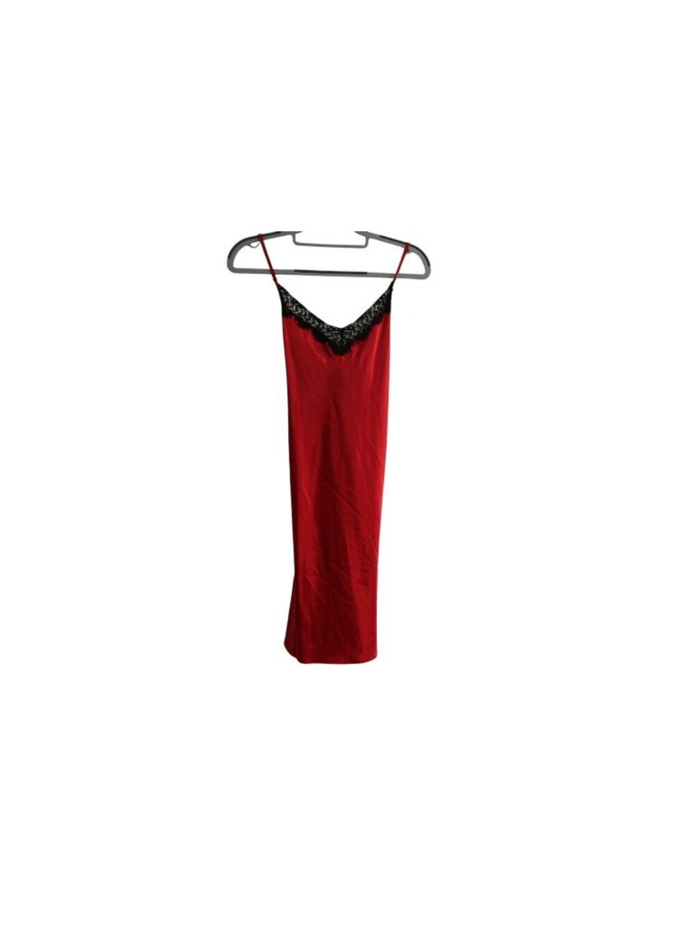 NWT Linea Donatella Satin Chemise Sz S Red Black Lace Trim Slip Nightgown Luxury
